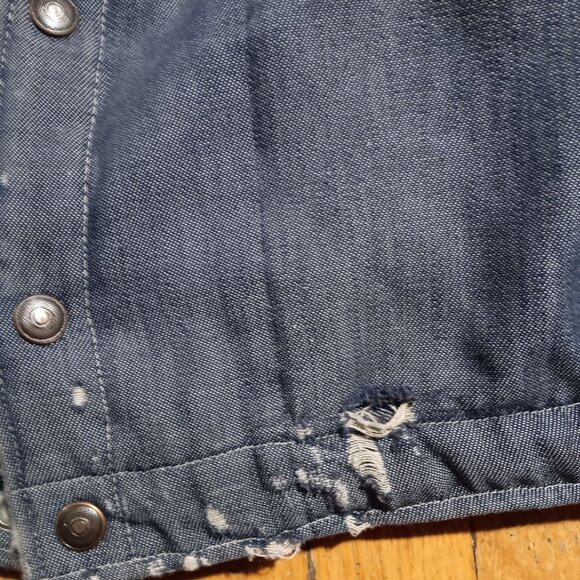 Large Vintage Denim Jacket Trucker Rancher 70's Sherpa Snap Buttons Distressed - Picture 5 of 11